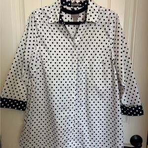 Chico's Navy and White Polka Dot Blouse